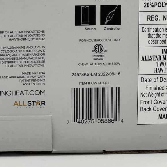 Sharper Image Calming Heat Sauna Wrap, 8 Heat Levels, 3 Massaging Vibrations - Picture 8 of 8